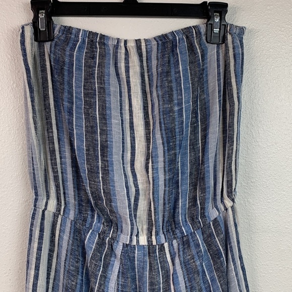 Anthropologie DREW linen Emerson striped strapless pull on split leg jumpsuit - Picture 4 of 12